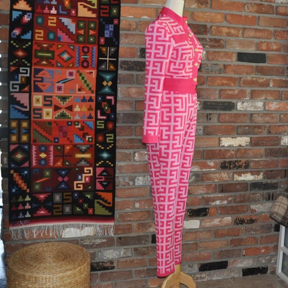 2 Pc Pink Barbiecore Bodycon Stretch High Waisted Pant Suit Cropped Jacket M-L - Picture 4 of 11